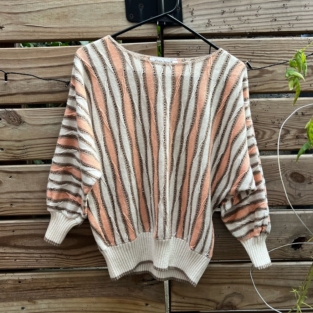 Vintage Vivanti Striped Coral and Tan Sweater